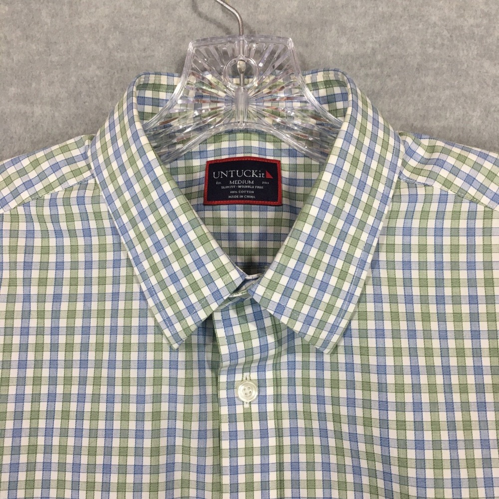 UNTUCKit Dress Shirt Dubois Plaid Slim Fit Wrinkle Free Long Sleeve Green Medium - Picture 10 of 12
